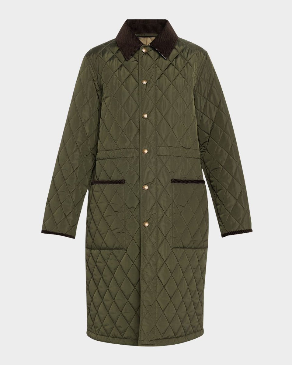 Quilted Velvet-Trim Coat